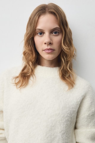 Pull-over maille coton lin col rond - Ecru