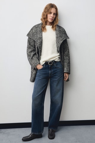 Pull-over maille coton lin col rond - Ecru