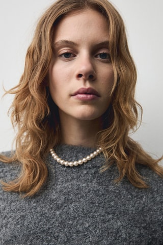Pull-over maille coton lin col rond - Anthracite