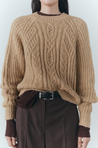Pull-over maille épaisse col rond - Marron