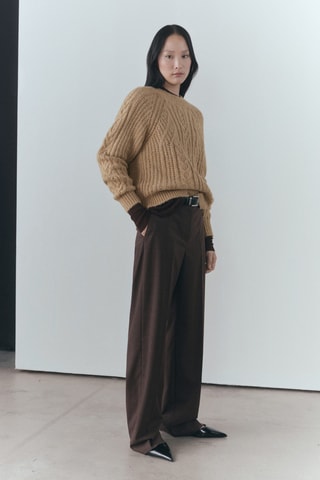 Pull-over maille épaisse col rond - Marron