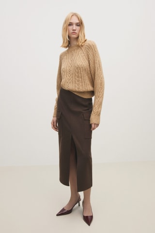 Pull-over maille épaisse col rond - Marron