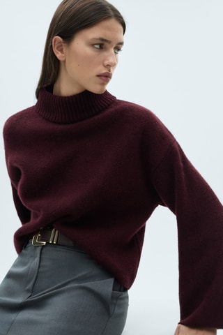 Pull-over maille col roulé - Bordeaux