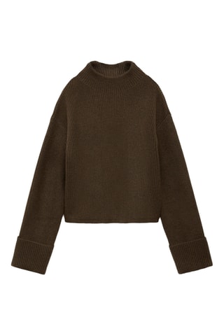 Pull-over côtelé col montant - Kaki