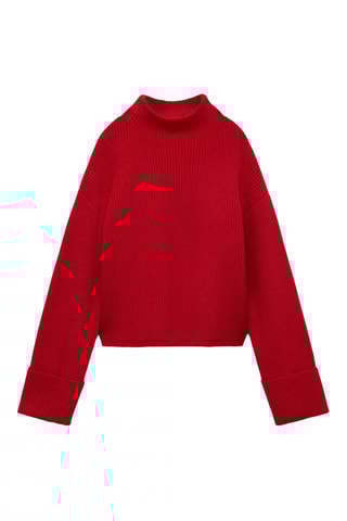 Pull-over côtelé col montant - Rouge