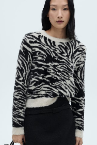 Pull-over zèbre col rond - Ecru