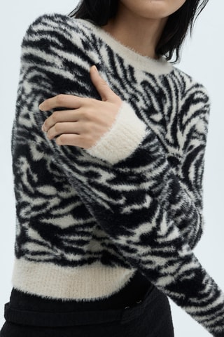 Pull-over zèbre col rond - Ecru