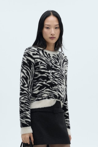 Pull-over zèbre col rond - Ecru