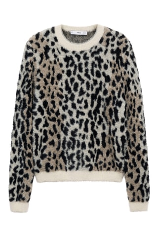 Pull-over fausse fourrure en imprimé animal - Noir