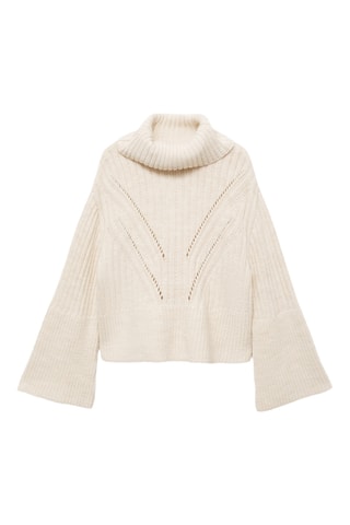 Pull-over col roulé détail maille lâche - Ecru