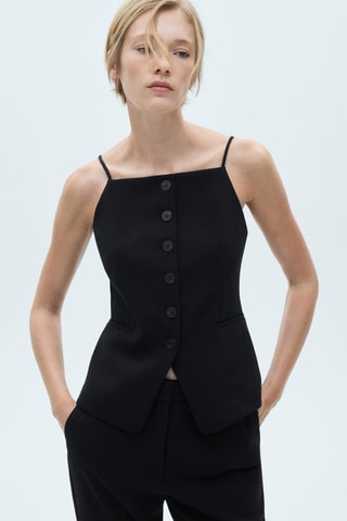 Gilet emmanchures américaines boutons - Noir