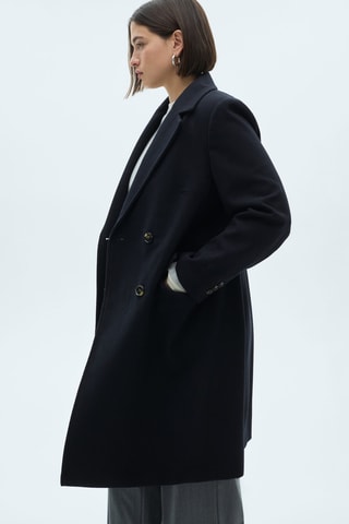 Manteau en laine à double boutonnage - Bleu marine