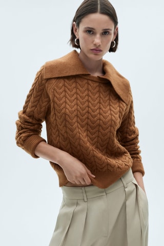 Pull-over torsadé col revers - Marron