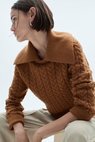 Pull-over torsadé col revers - Marron