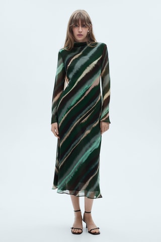 Robe imprimée col montant - Vert