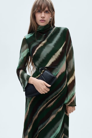 Robe imprimée col montant - Vert