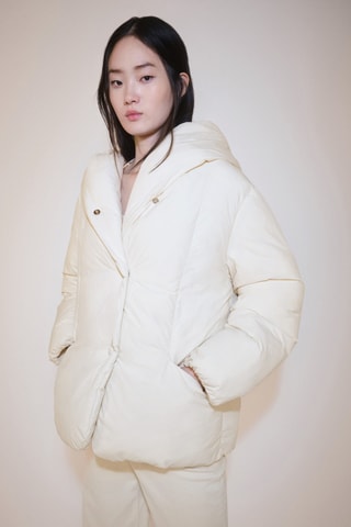 Anorak matelassé capuche - Blanc cassé