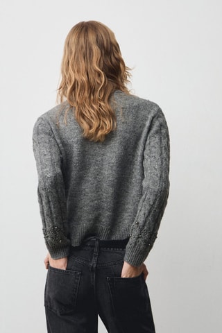 Pull-over torsades détail perles - Gris