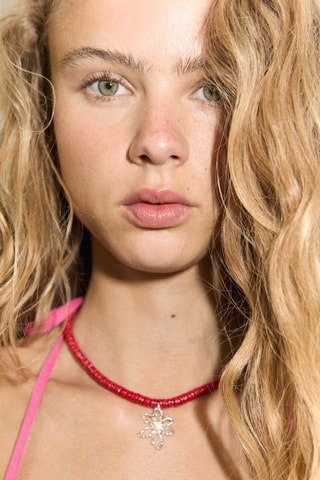 Collier coquillages pendentif - Rouge