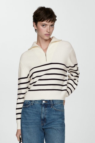 Pull-over zippé rayures - Bleu marine