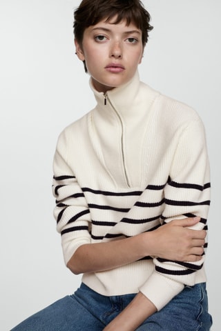 Pull-over zippé rayures - Bleu marine