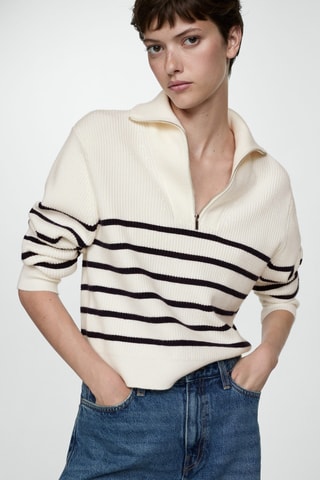 Pull-over zippé rayures - Bleu marine