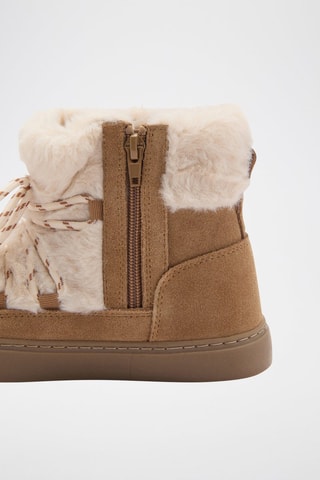 Bottines en cuir et fourrure - Marron et beige