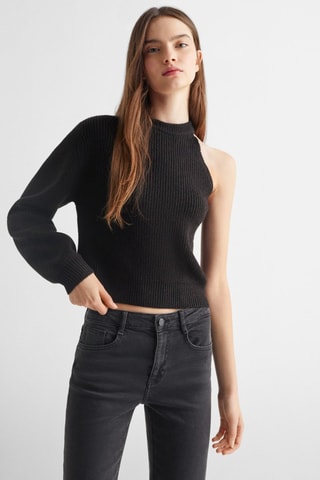 Pull-over maille asymétrique  - Noir