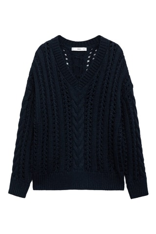 Pull-over maille tressée - Bleu marine