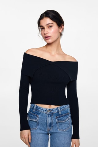 Pull maille épaules dénudées - Bleu marine
