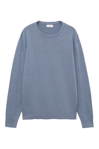 Pull-over maille coton lin col rond - Bleu