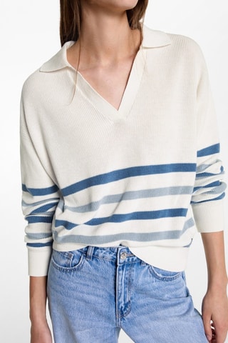 Pull-over en maille à rayures - Blanc cassé