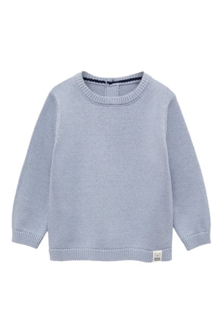 Pull-over maille coton lin col rond - Ciel