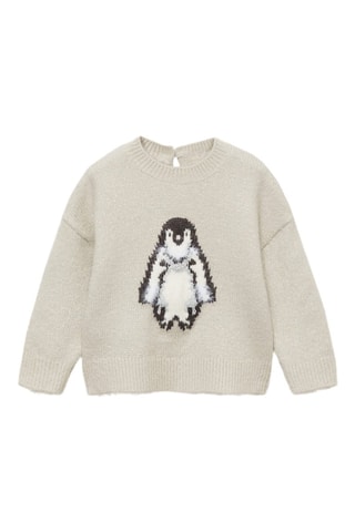 Pull-over maille pingouin brodé - Gris clair