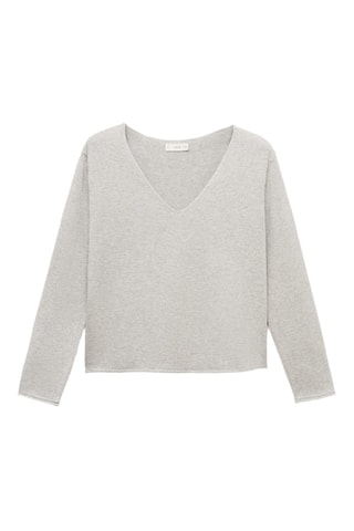 Pull-over à col en V - Gris clair chiné