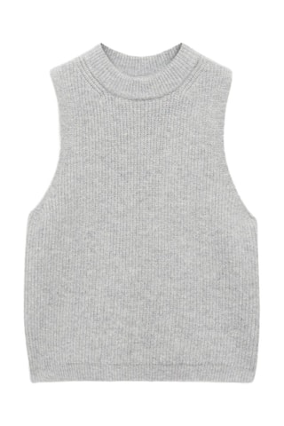 Gilet maille côtelée - Gris chiné