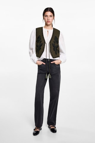 Gilet broderie fleurs - Vert