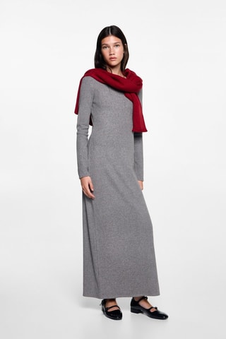 Robe midi à bords côtelés - Gris chiné