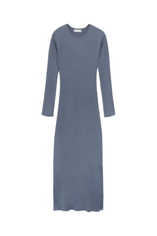 Robe midi à bords côtelés - Bleu