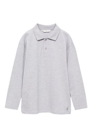 Polo coton à manches longues - Gris chiné