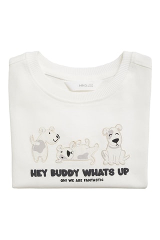 T-shirt imprimé détails brodés - Blanc cassé