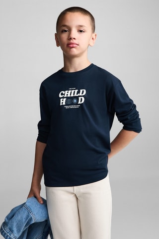 T-shirt manches longues imprimé - Bleu marine