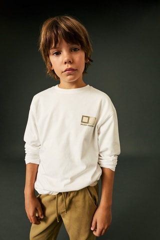 T-shirt manches longues imprimé - Blanc cassé