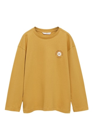 T-shirt manches longues imprimé relief - Ocre
