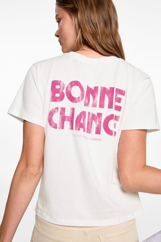 T-shirt coton imprimé - Blanc cassé