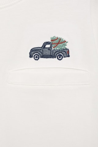 T-shirt coton détail brodé - Blanc cassé