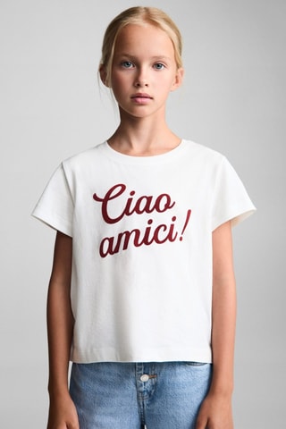 T-shirt coton imprimé - Blanc cassé