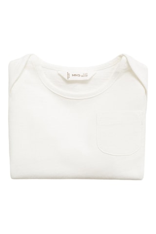 T-shirt manches longues poche - Blanc cassé