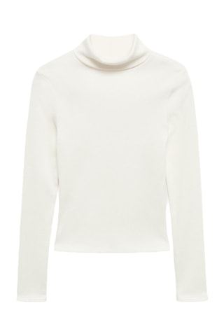 T-shirt coton manches longues - Blanc cassé