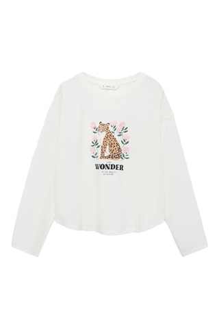 T-shirt panthère manches longues - Blanc cassé